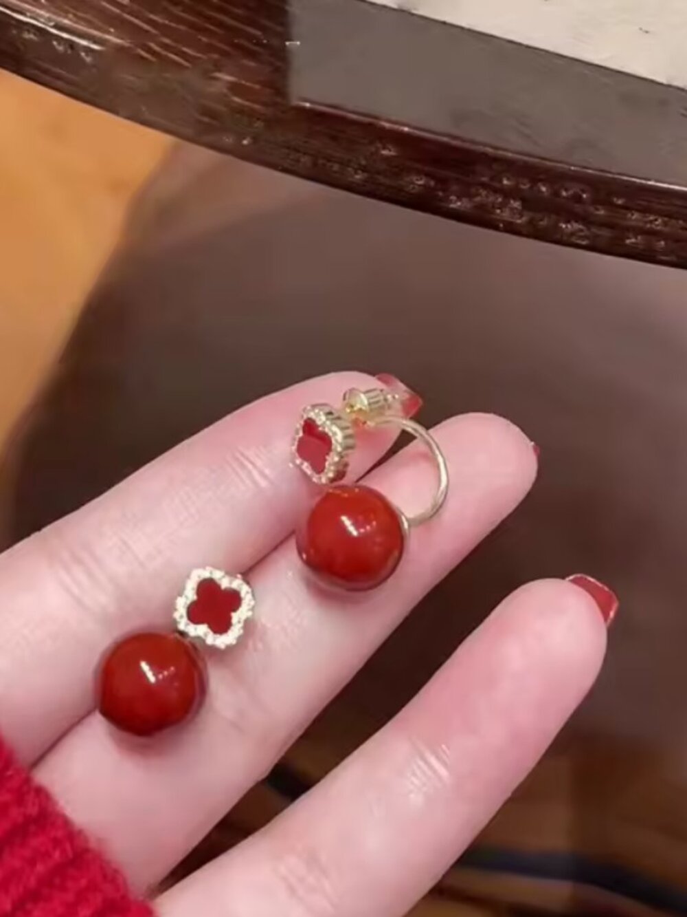 Cleef Inspired Red Earrings Clover